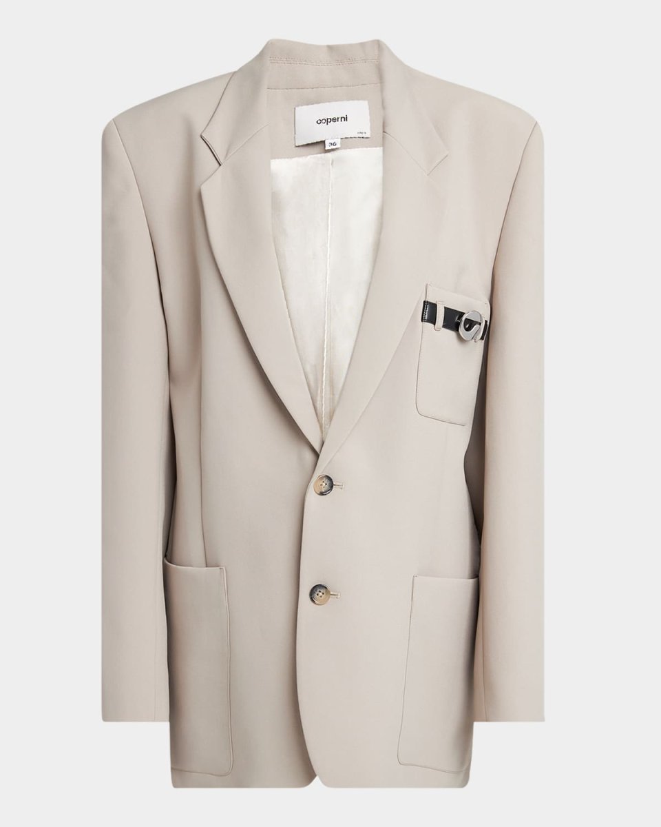 Belted-Pocket Single-Breasted Tailored Jacket
